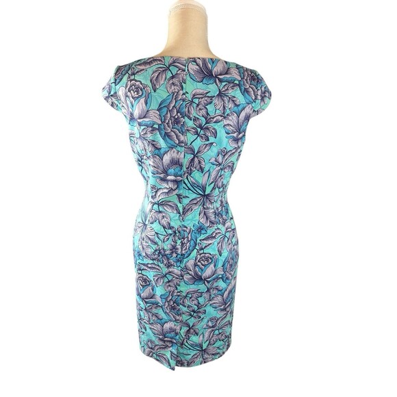 Adrianna Papell Cap Sleeve Floral Sheath Dress Size 6 Blue Floral Easter Spring - Picture 3 of 13